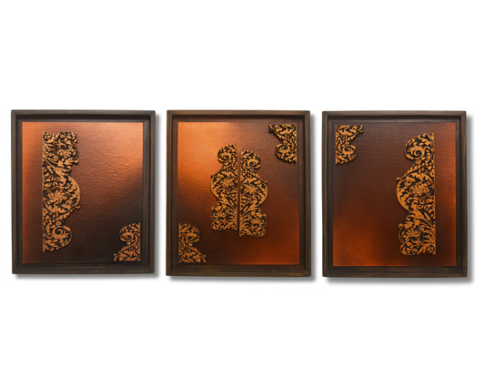 Ornate Harmony: Triptych in Copper and Ebony