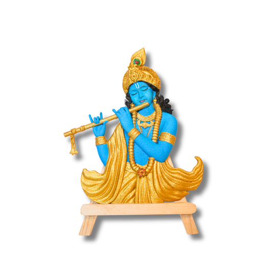 Lord Krishna 3D Wall Art in Royal Gold & Blue