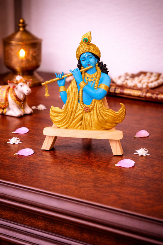Lord Krishna 3D Wall Art in Royal Gold & Blue