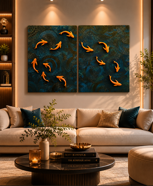 Koi : Statement of Success & Prosperity, Luxury Set of 2 Frame