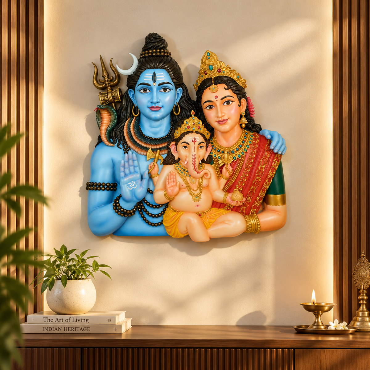 Shiva, Parvati & Ganesha 3D Wall Art